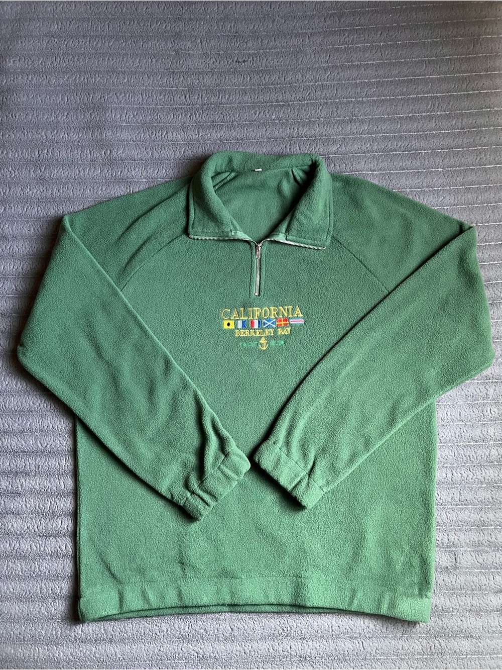 Quarter Zip Fleece Sweater Green Unisex Medium Embroidered Logo